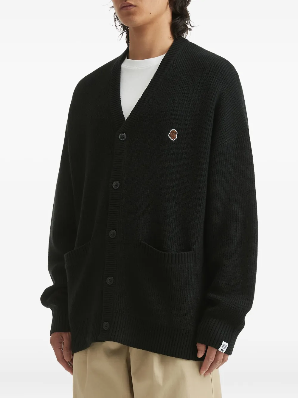 Fingercroxx Patch-pocket Ribbed Cardigan In Black