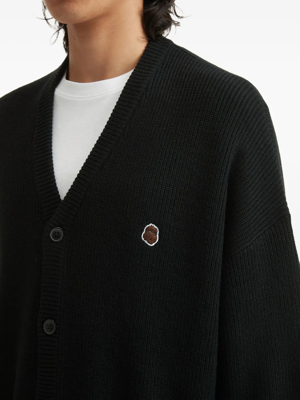 Fingercroxx Patch-pocket Ribbed Cardigan In Black