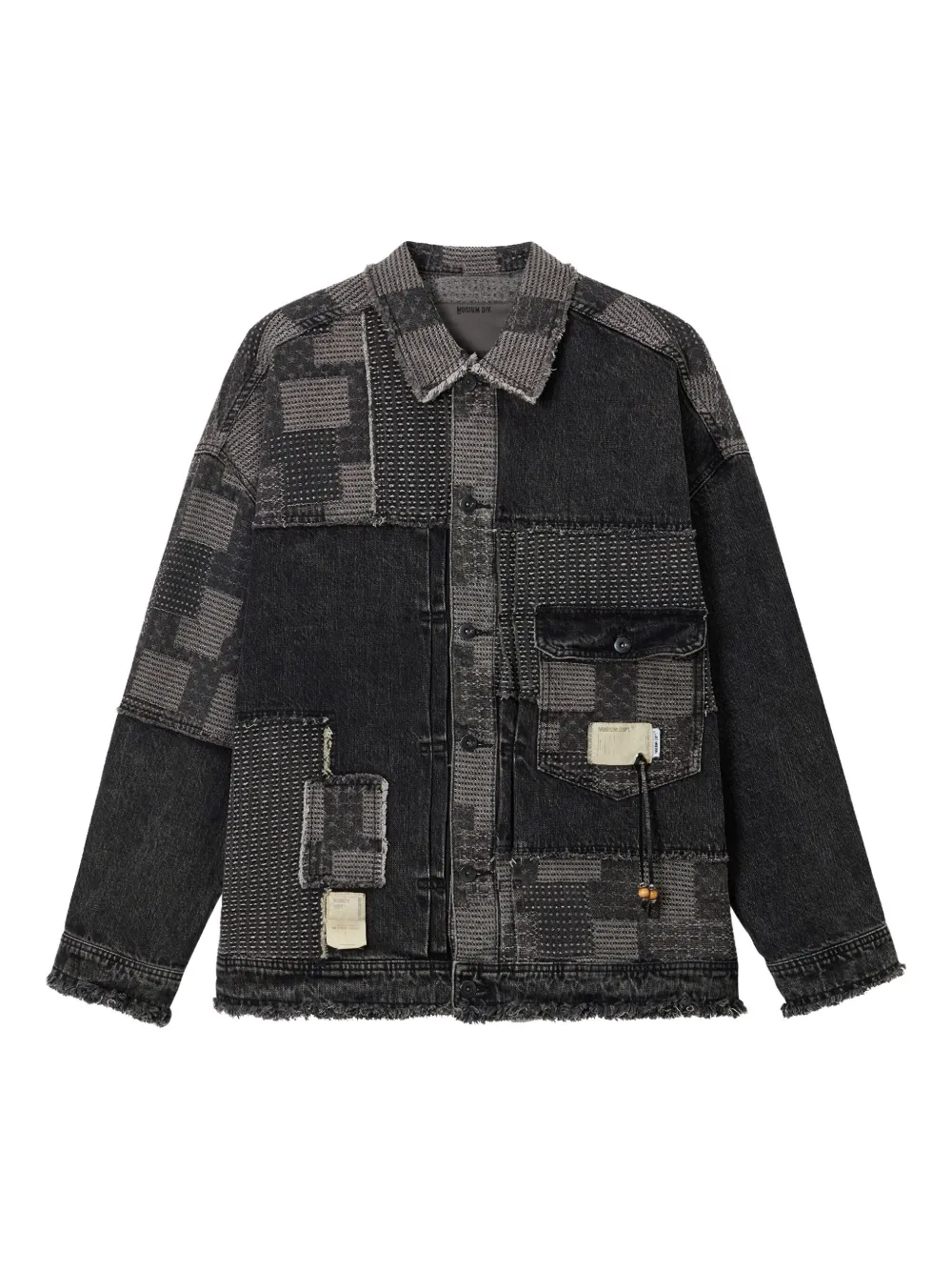 Musium Div. patchwork frayed-effect shirt jacket | Black | Image 1