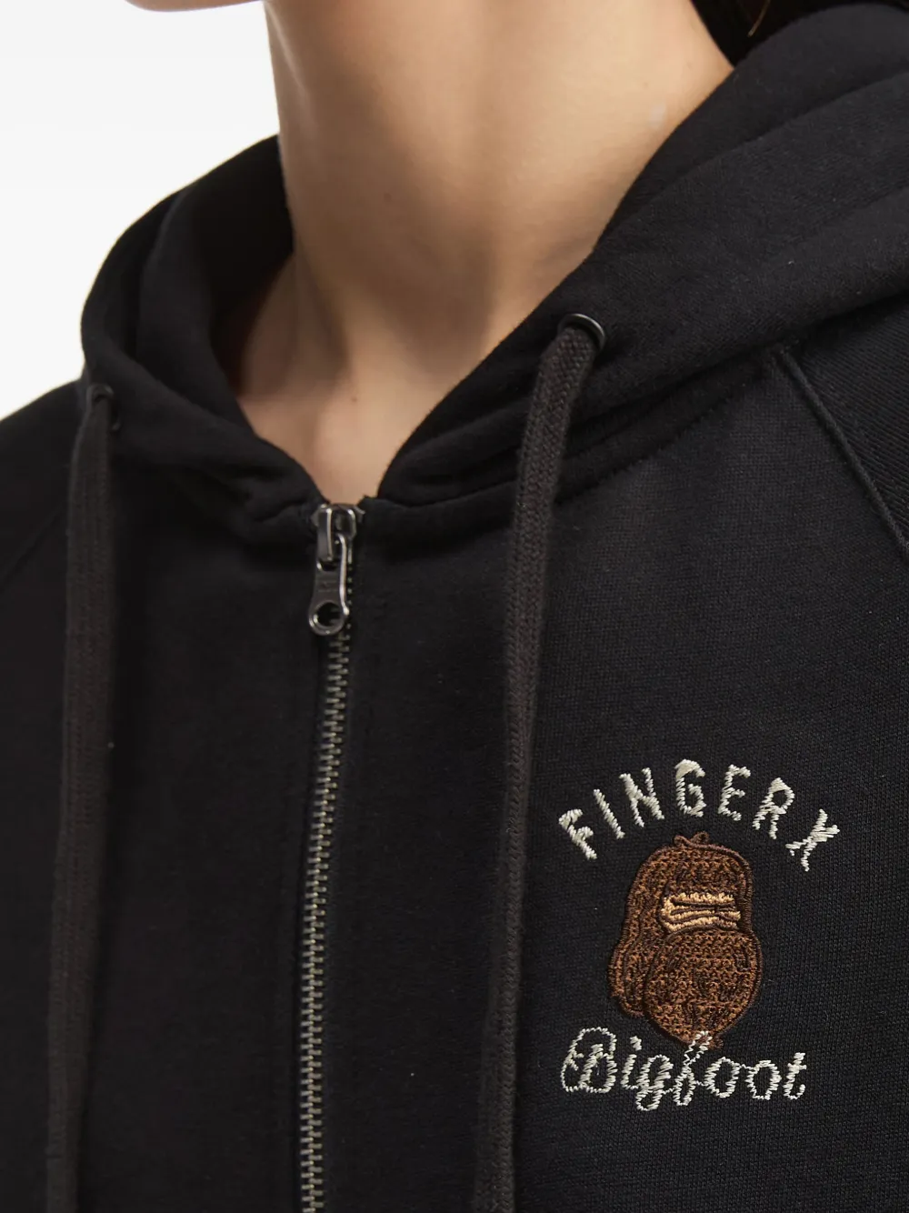 Fingercroxx Bigfoot Embroidered Zip-up Hoodie In Black