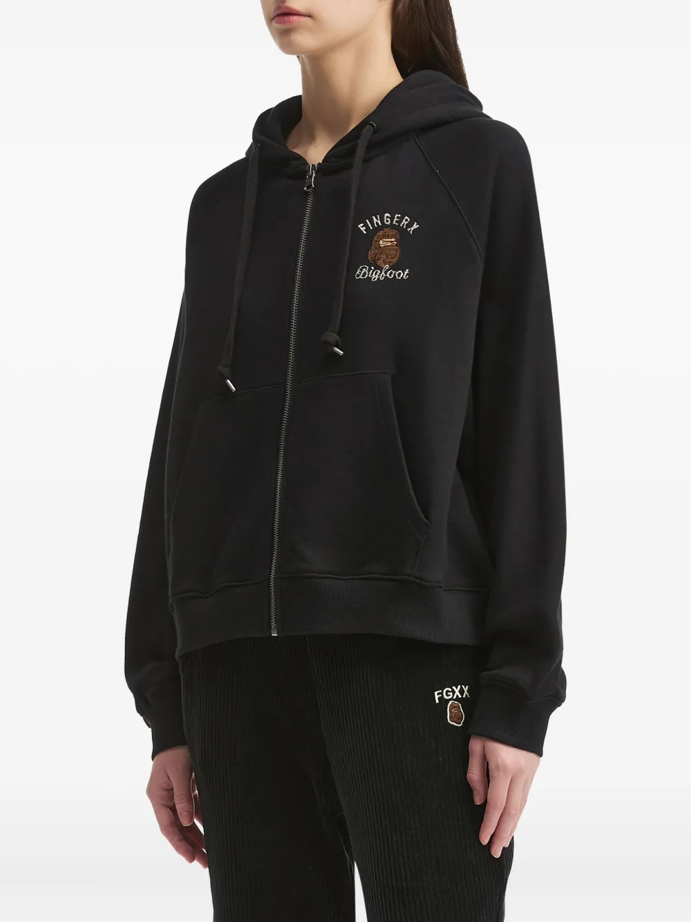 Fingercroxx Bigfoot Embroidered Zip-up Hoodie In Black
