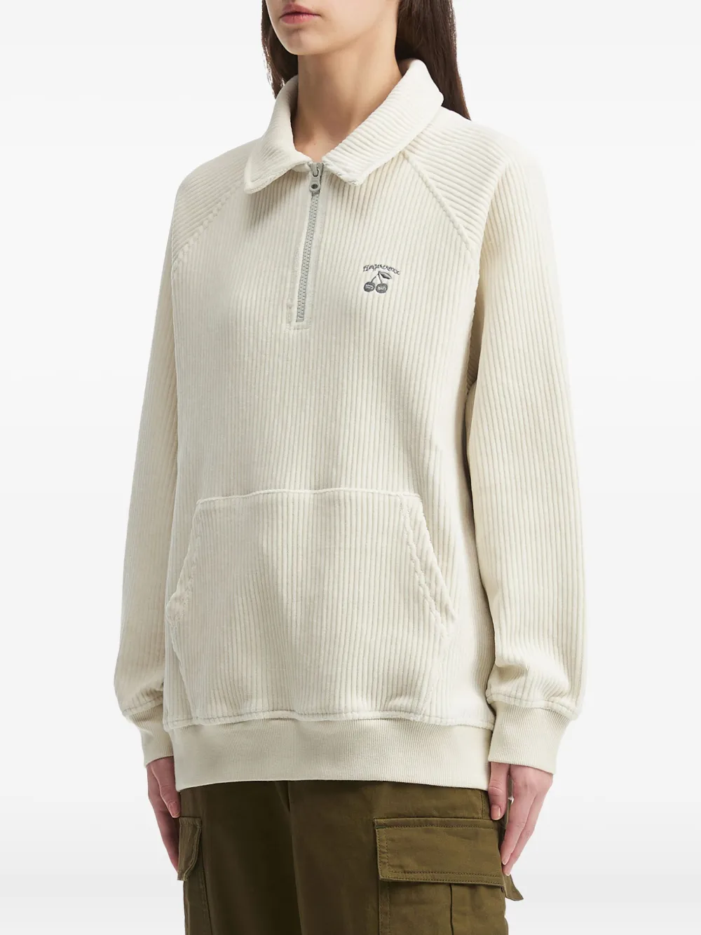 Fingercroxx Ribbed-knit Half-zip Top In White