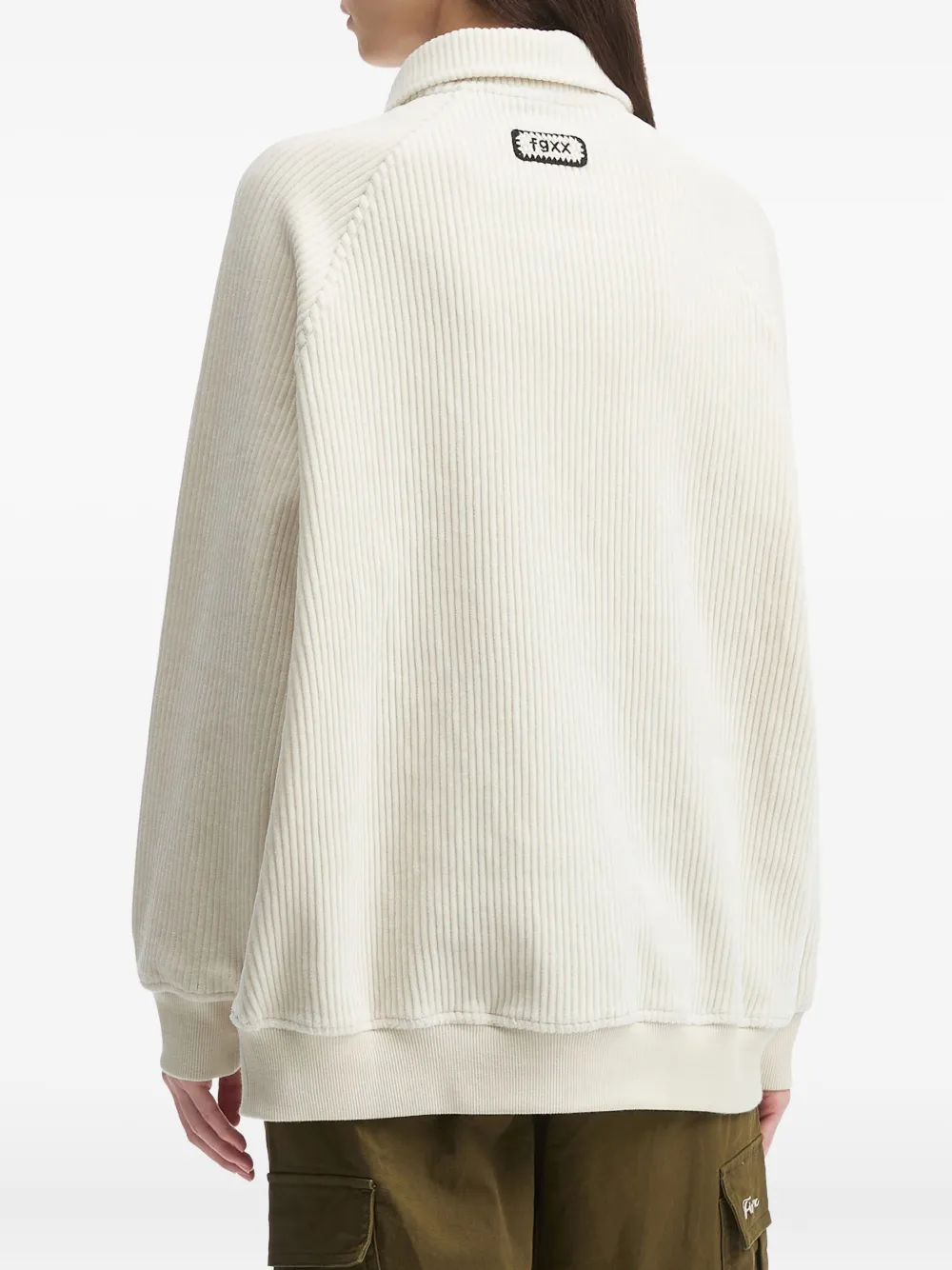 Fingercroxx Ribbed-knit Half-zip Top In White