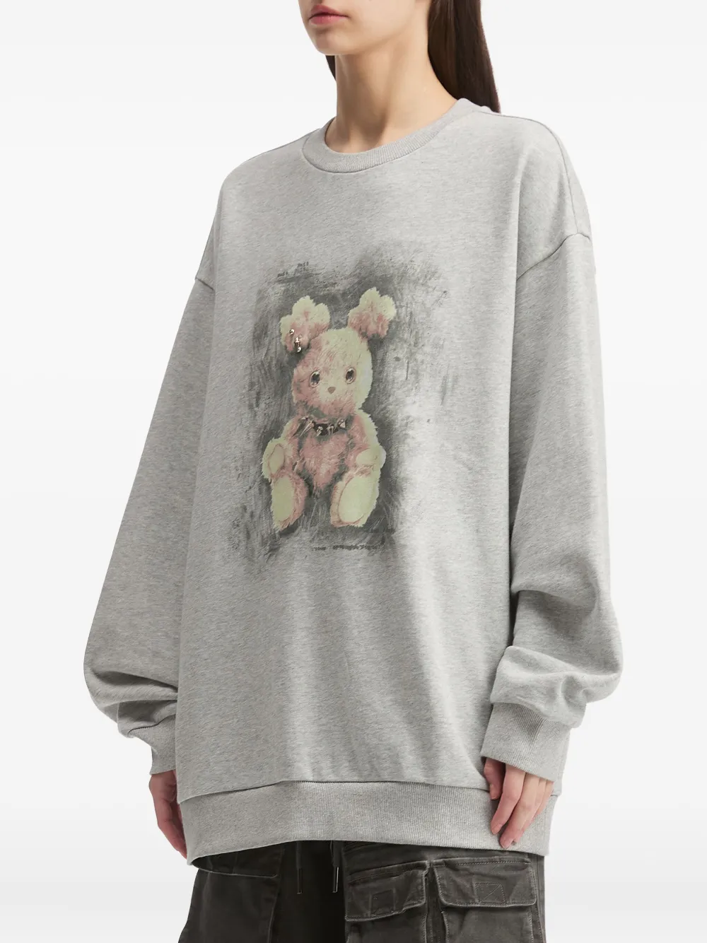 Mini Cream Teddy-print Sweatshirt In Gray
