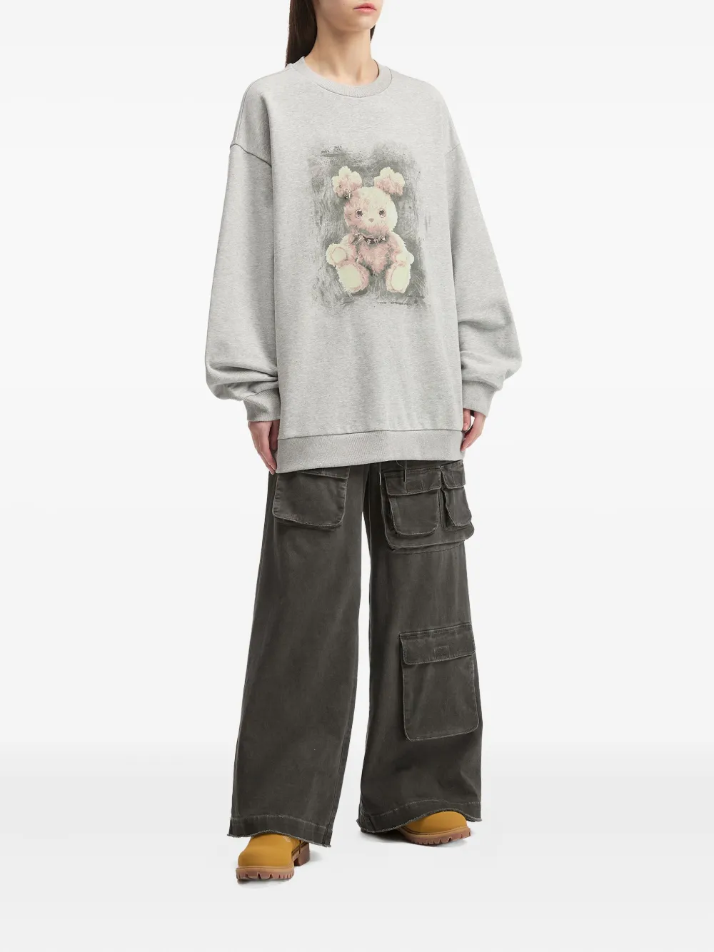 Mini Cream Teddy-print Sweatshirt In Gray