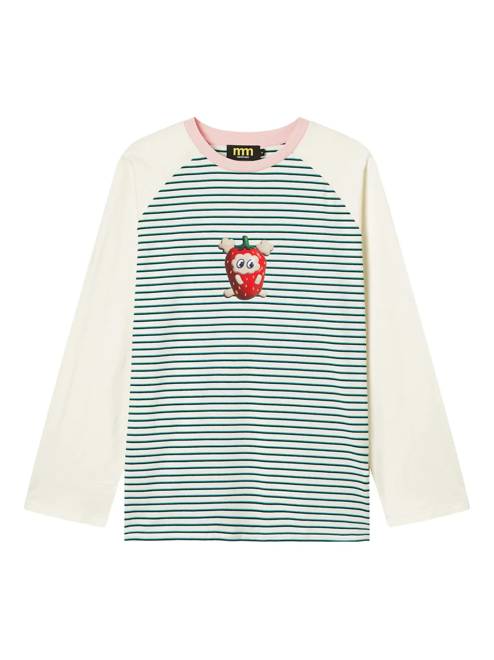 Mini Cream Strawberry-print Striped Top In Multi