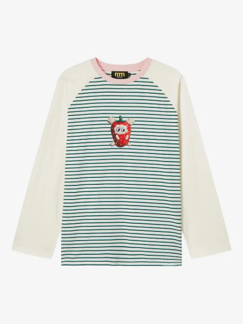 Mini Cream strawberry-print striped top