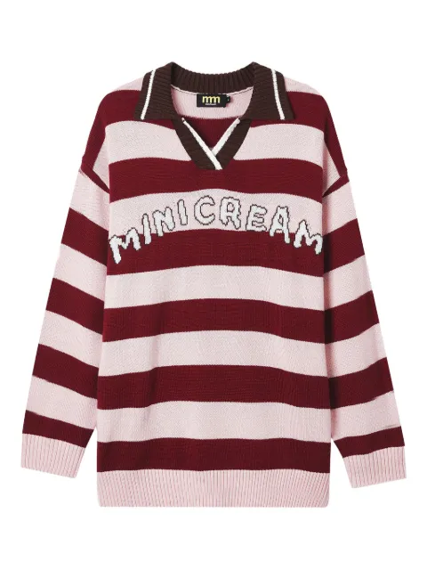 Mini Cream striped polo-neck sweater