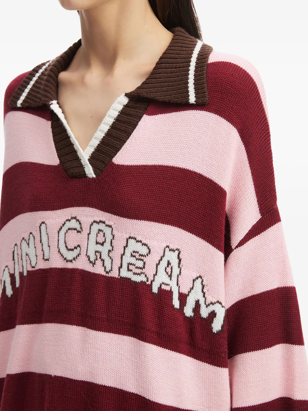 Mini Cream Gestreepte trui met polokraag Roze