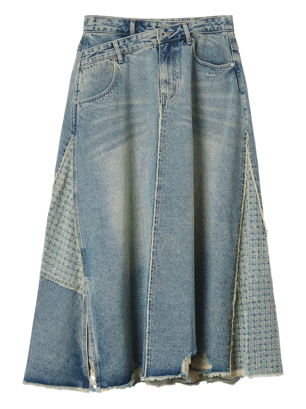 Musium Div. patchwork-effect frayed denim skirt | Blue | Image 1