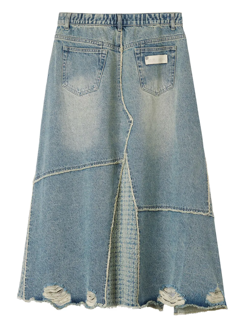 Musium Div. Denim rok met patchwork en franje - Blauw