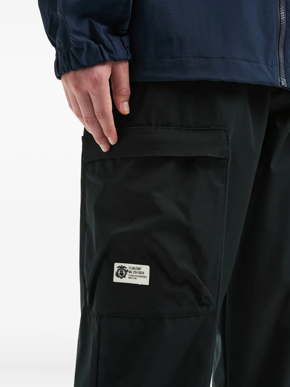 Fingercroxx Cargo-pocket Drawstring-waist Trousers In Black