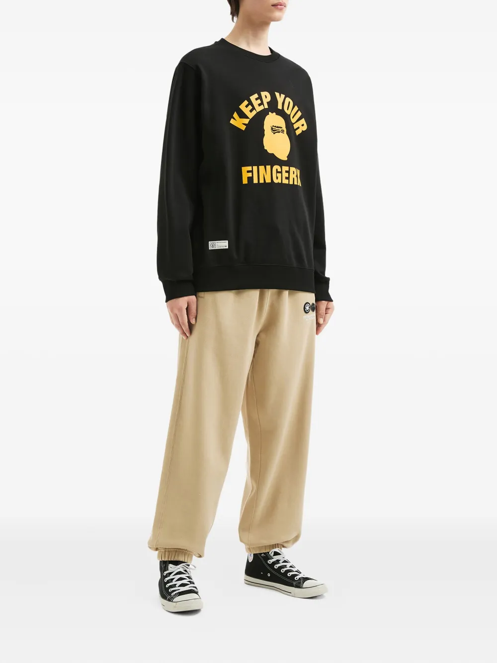 FINGERCROXX Sweater met ronde hals en grafische print - Zwart