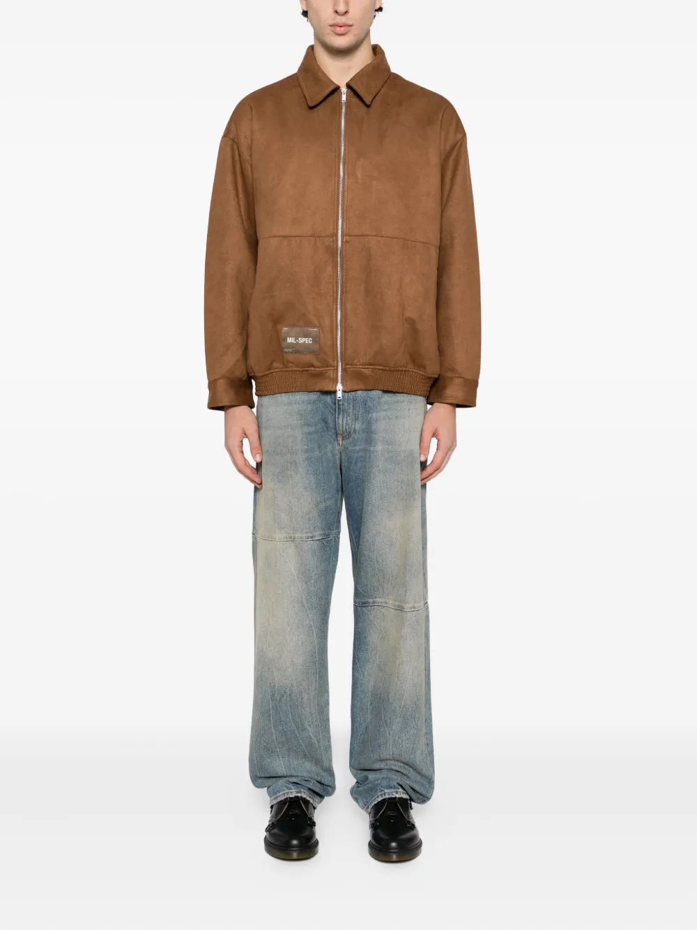 Izzue Logo Faux-suede Jacket In Brown