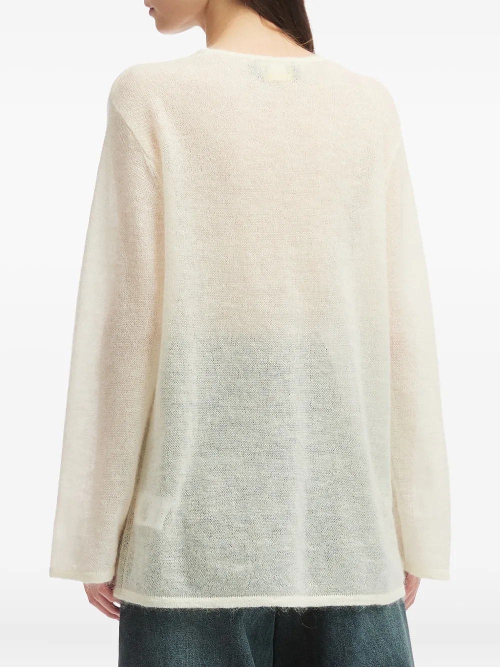 Mini Cream Asymmetrical-neck Long-sleeve Sweater In Neutral