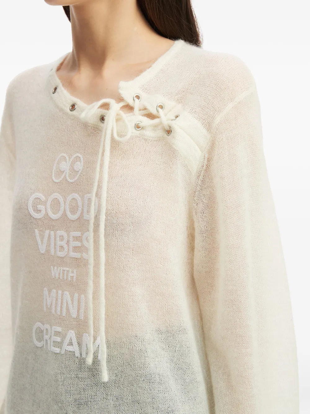 Mini Cream Asymmetrical-neck Long-sleeve Sweater In Neutral