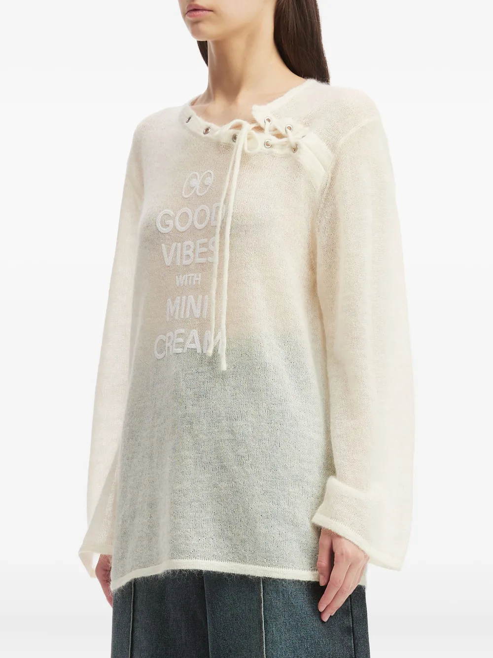 Mini Cream Asymmetrical-neck Long-sleeve Sweater In Neutral
