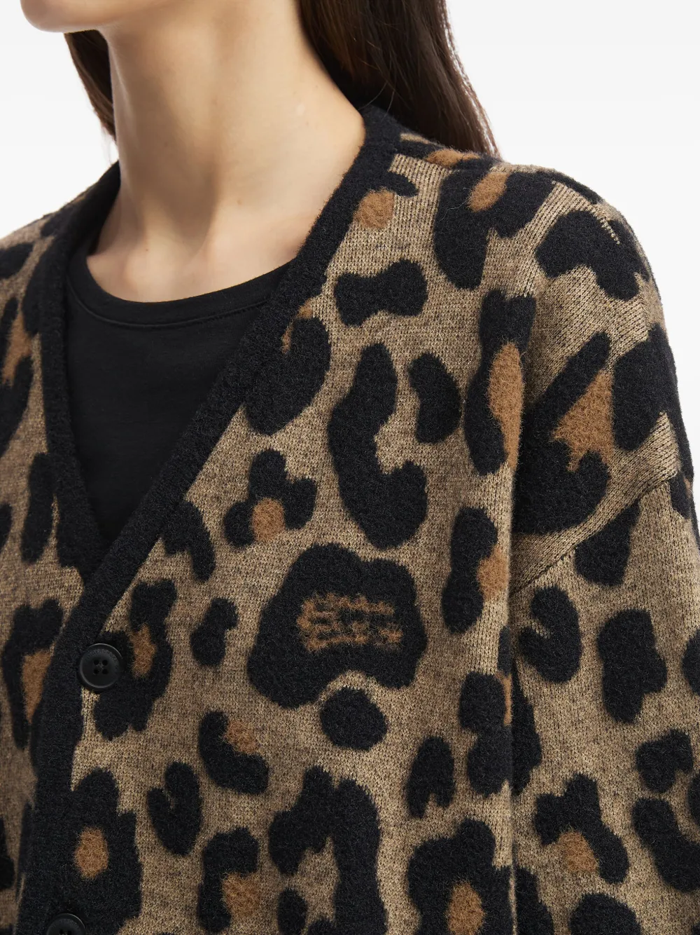 Fingercroxx Leopard-print Button Cardigan In Brown