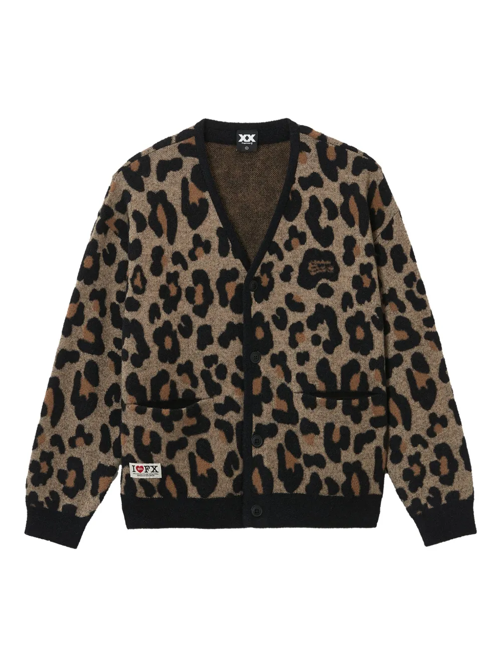 Fingercroxx Leopard-print Button Cardigan In Brown