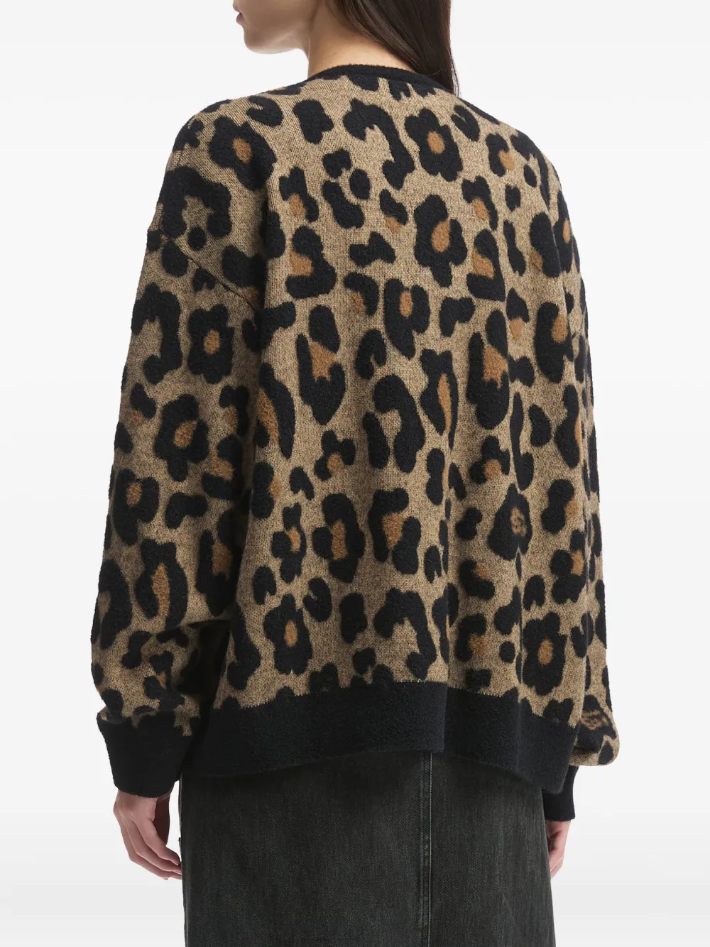 Fingercroxx Leopard-print Button Cardigan In Brown