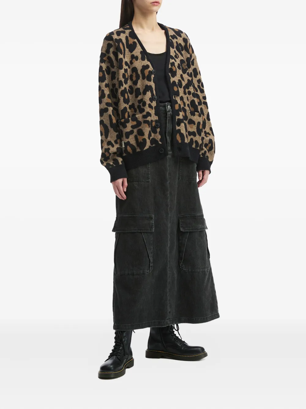 Fingercroxx Leopard-print Button Cardigan In Brown