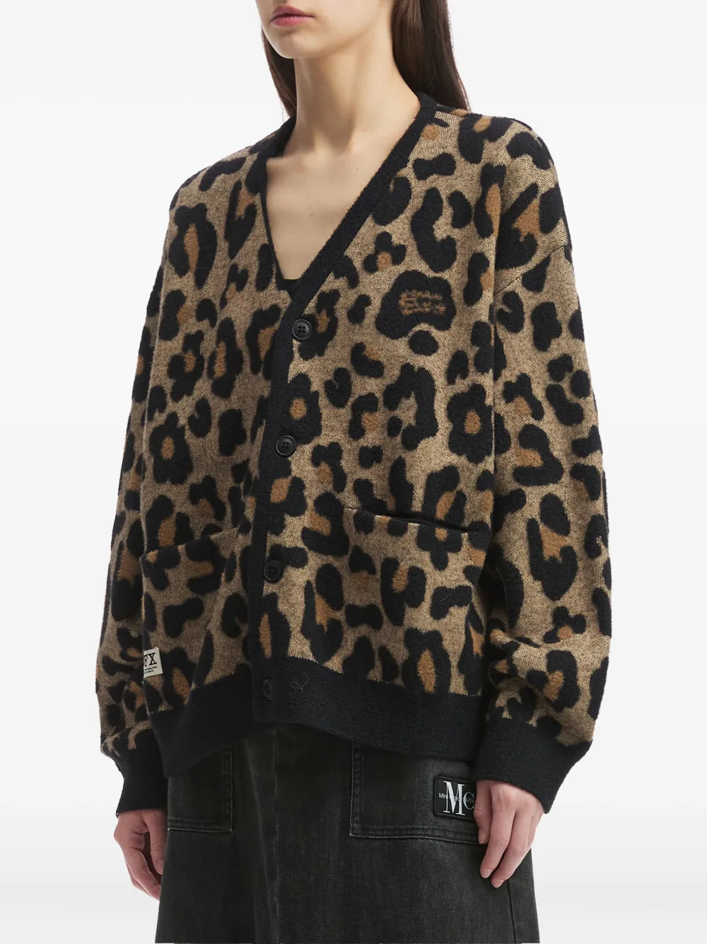 Fingercroxx Leopard-print Button Cardigan In Brown
