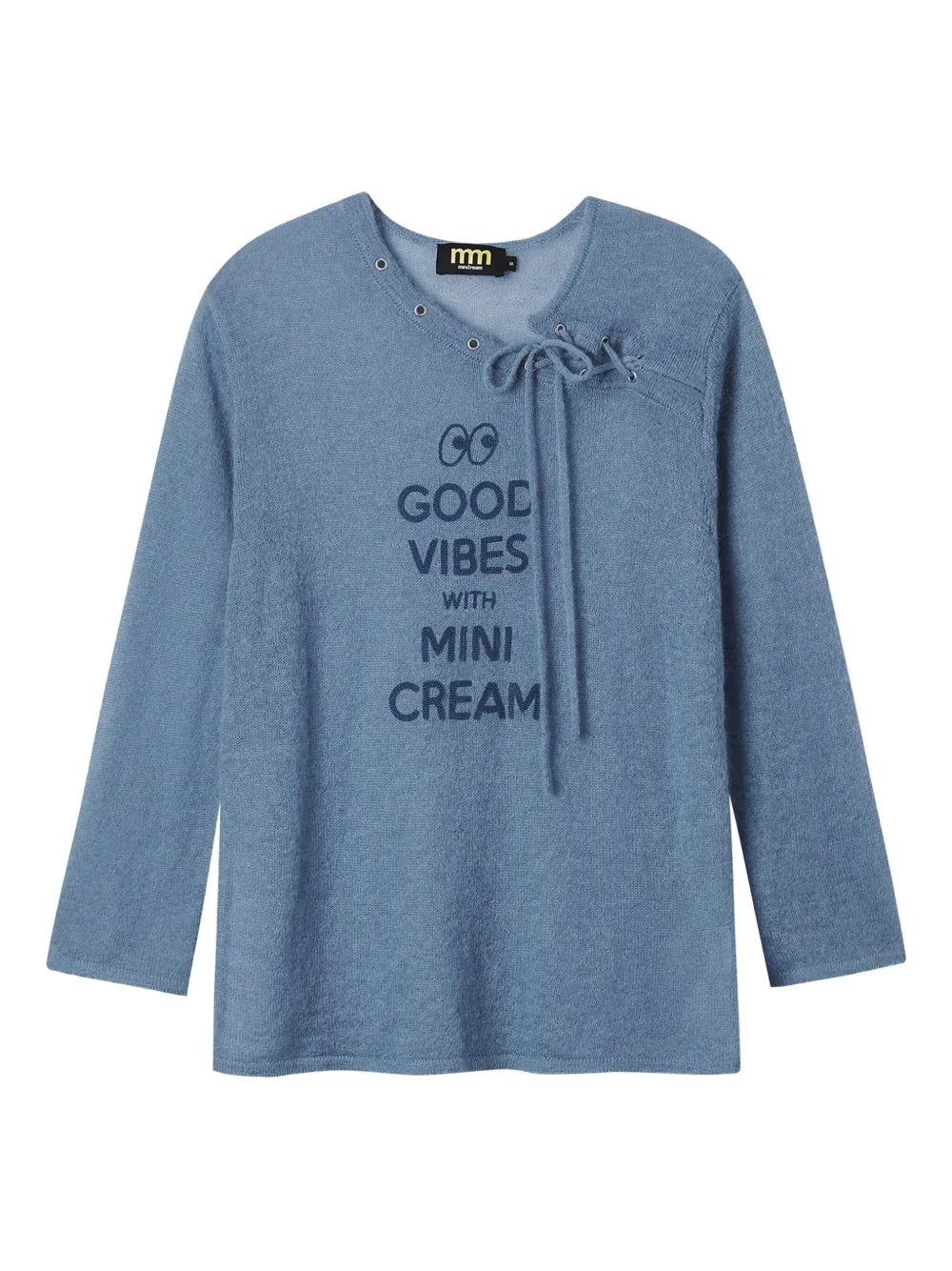 Mini Cream Lace-up Neck Jumper In Blue