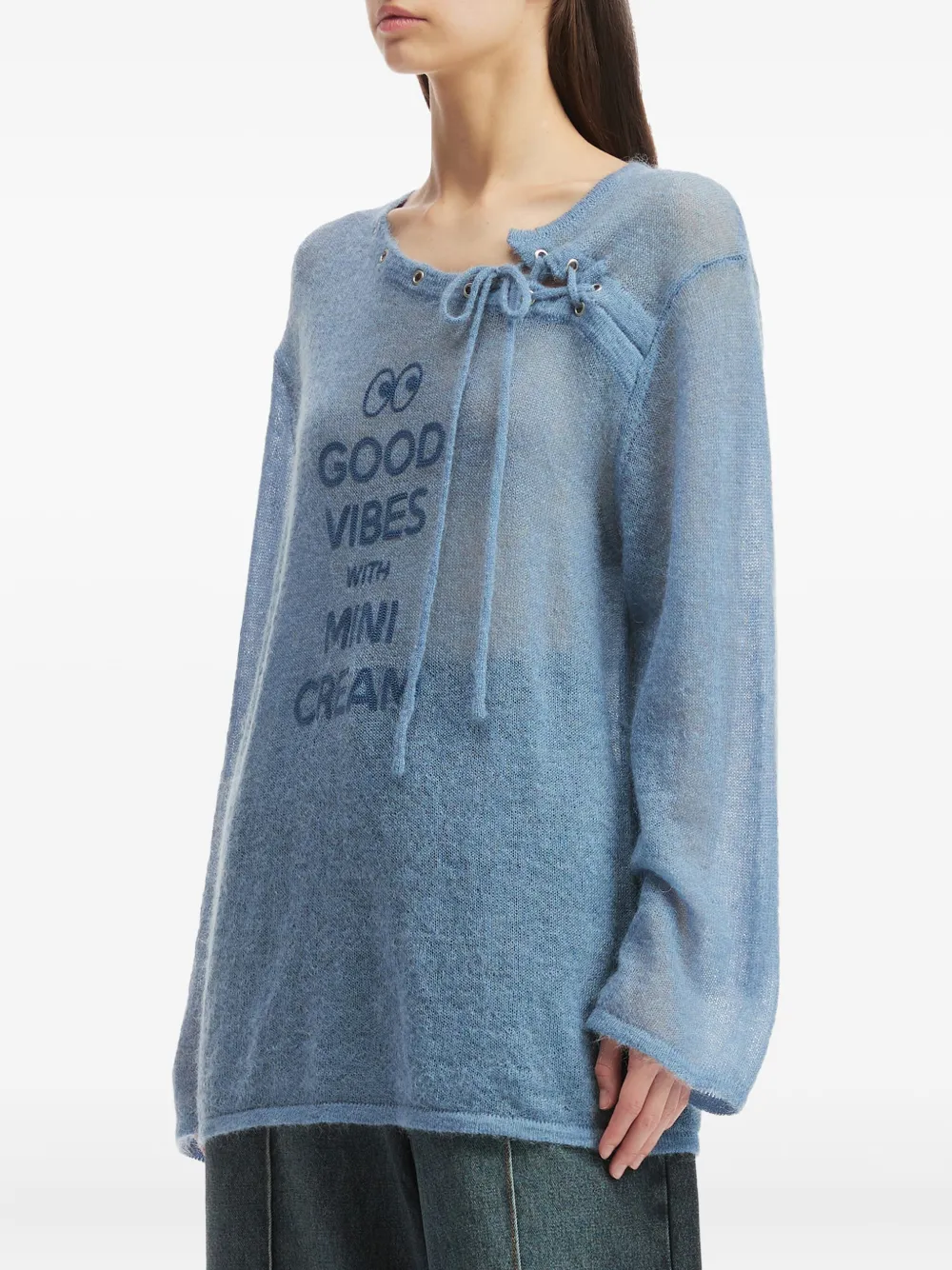  Mini Cream Lace-up Neck Jumper - Blue 