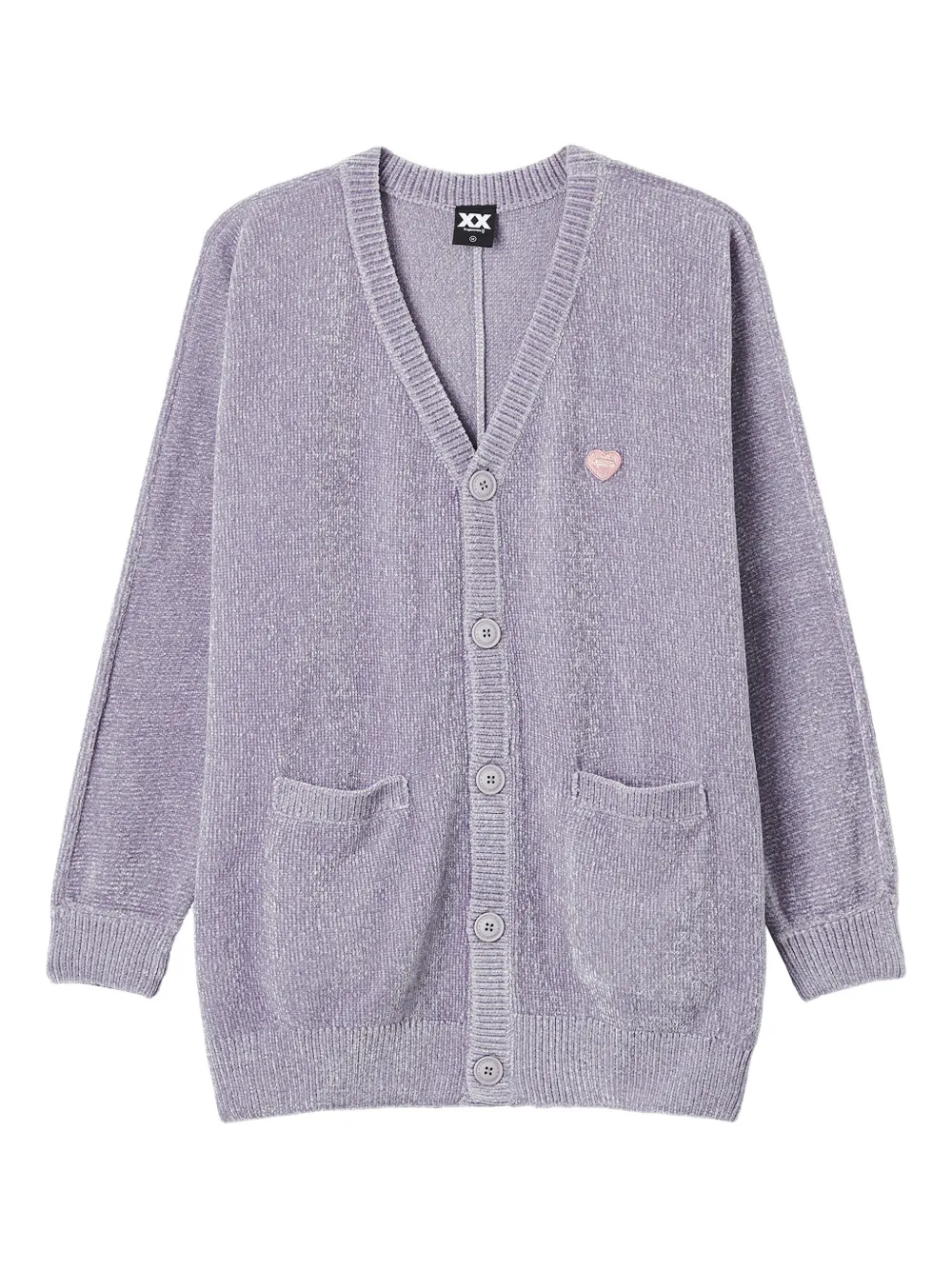 Fingercroxx Heart-embellished Button Cardigan In Purple
