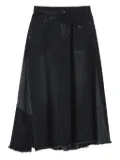 Musium Div. patchwork frayed-hem denim midi skirt - Black