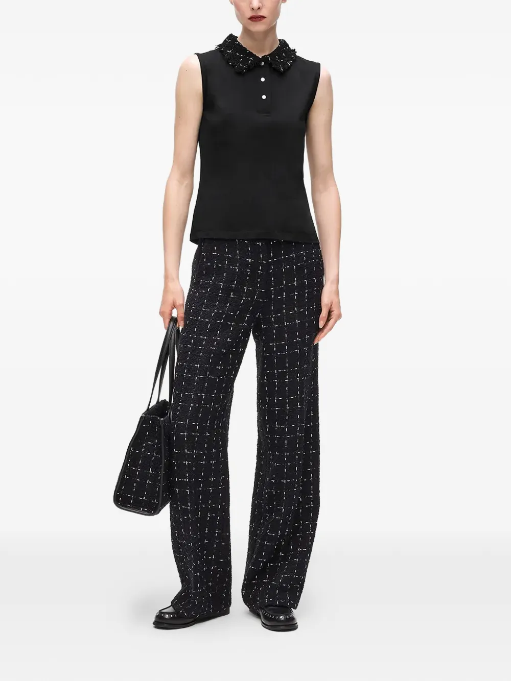 Karl Lagerfeld bouclé-detailed polo top - Zwart