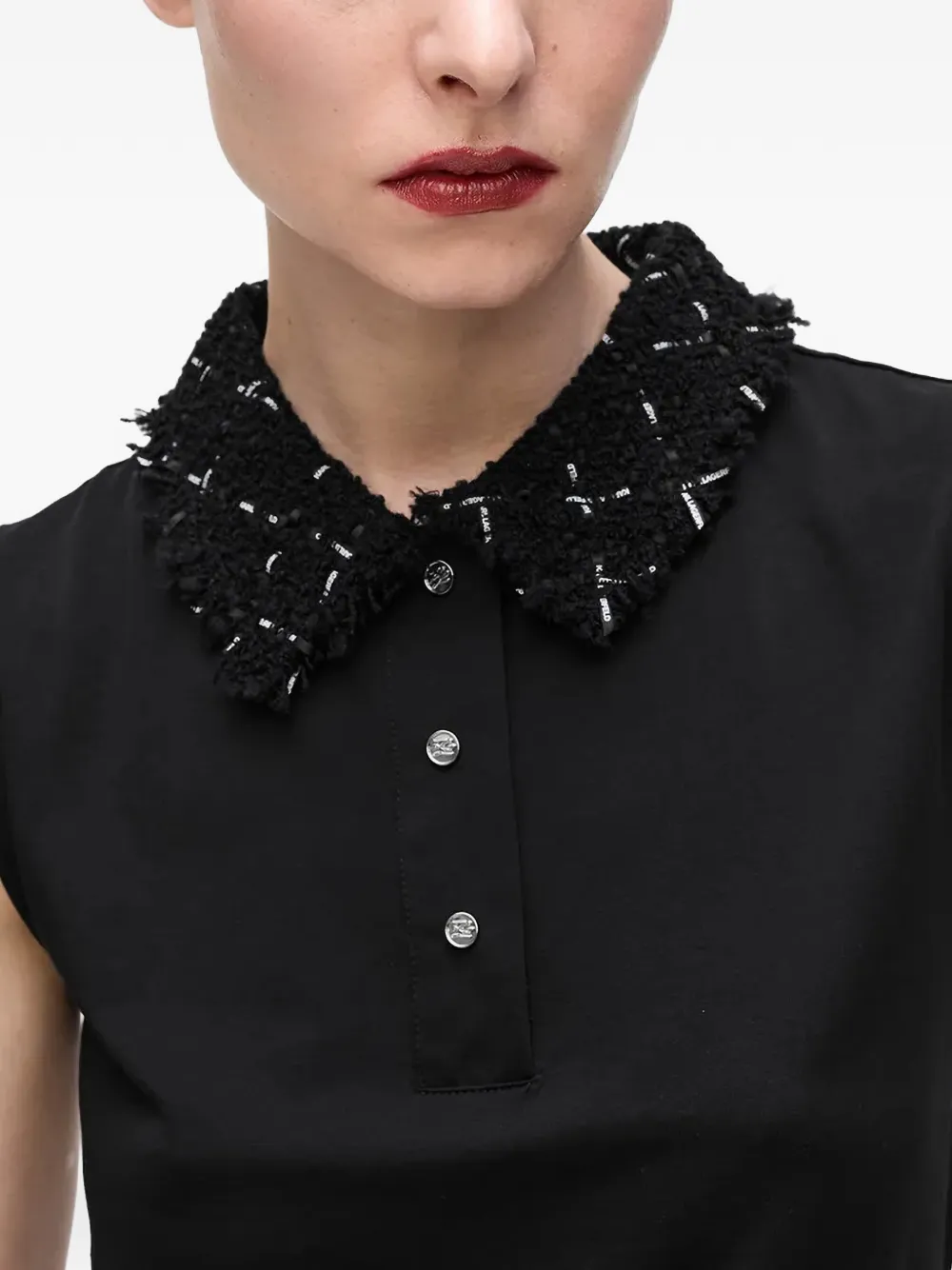 Karl Lagerfeld Polotop met bouclé detail Zwart