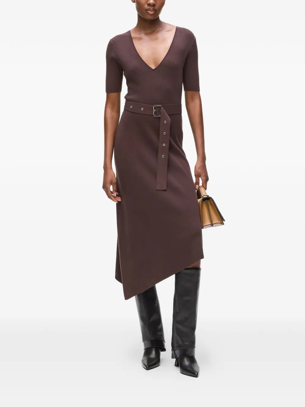 Karl Lagerfeld Belted V-neck midi dress - Bruin
