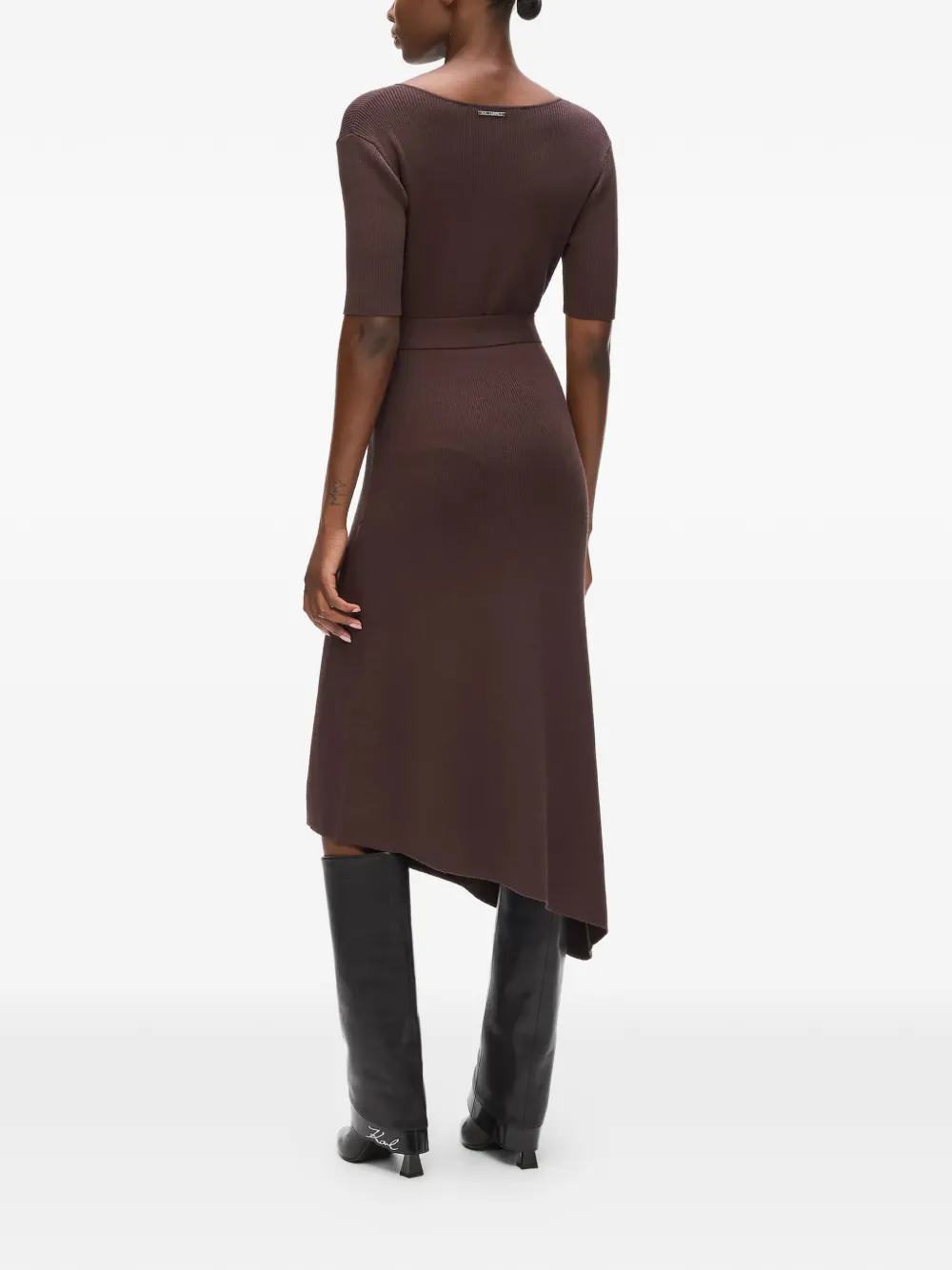 Karl Lagerfeld Midi-jurk met V-hals en ceintuur Bruin