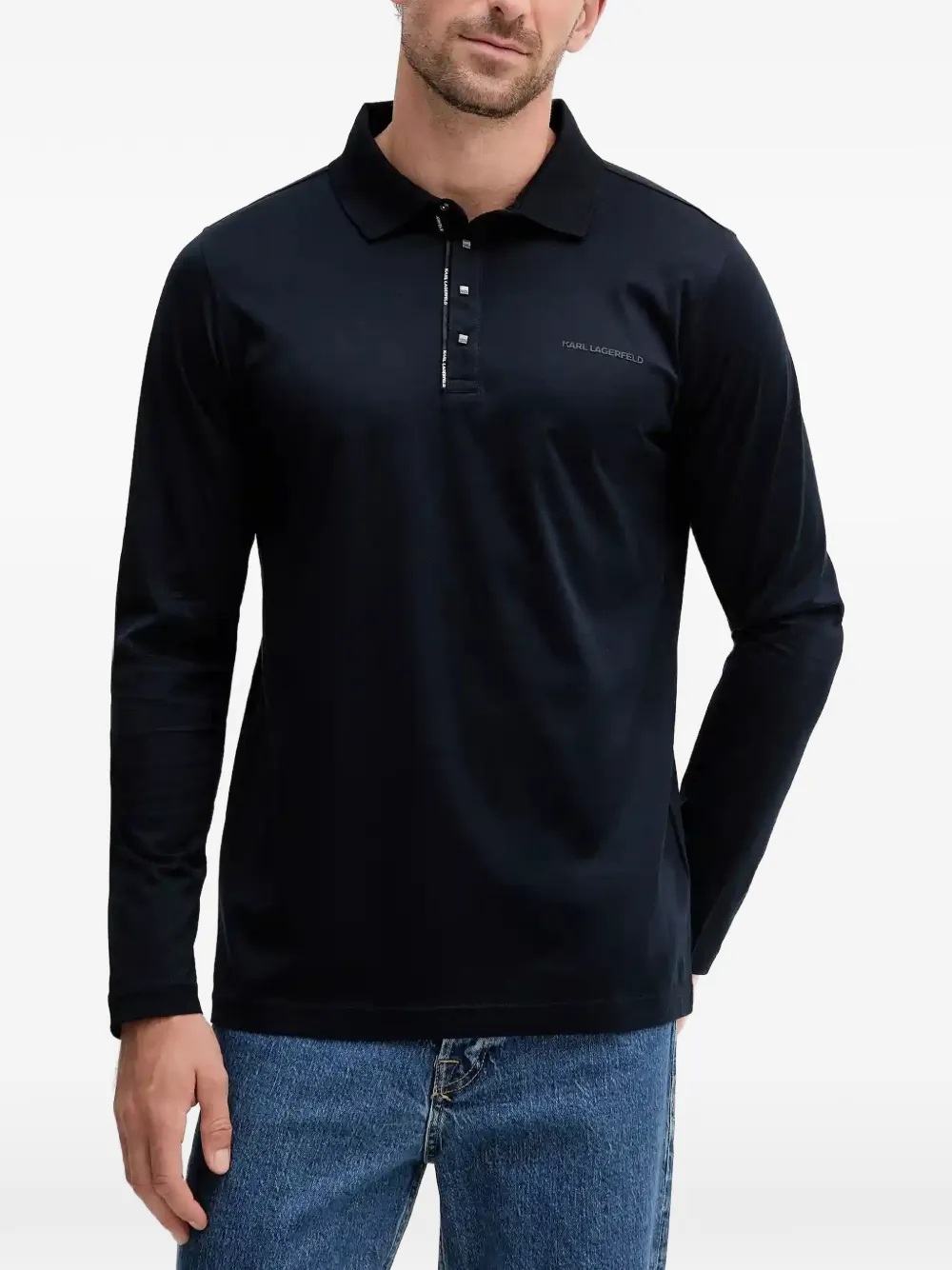 Karl Lagerfeld Logo-detail Buttoned Polo Shirt In Blue