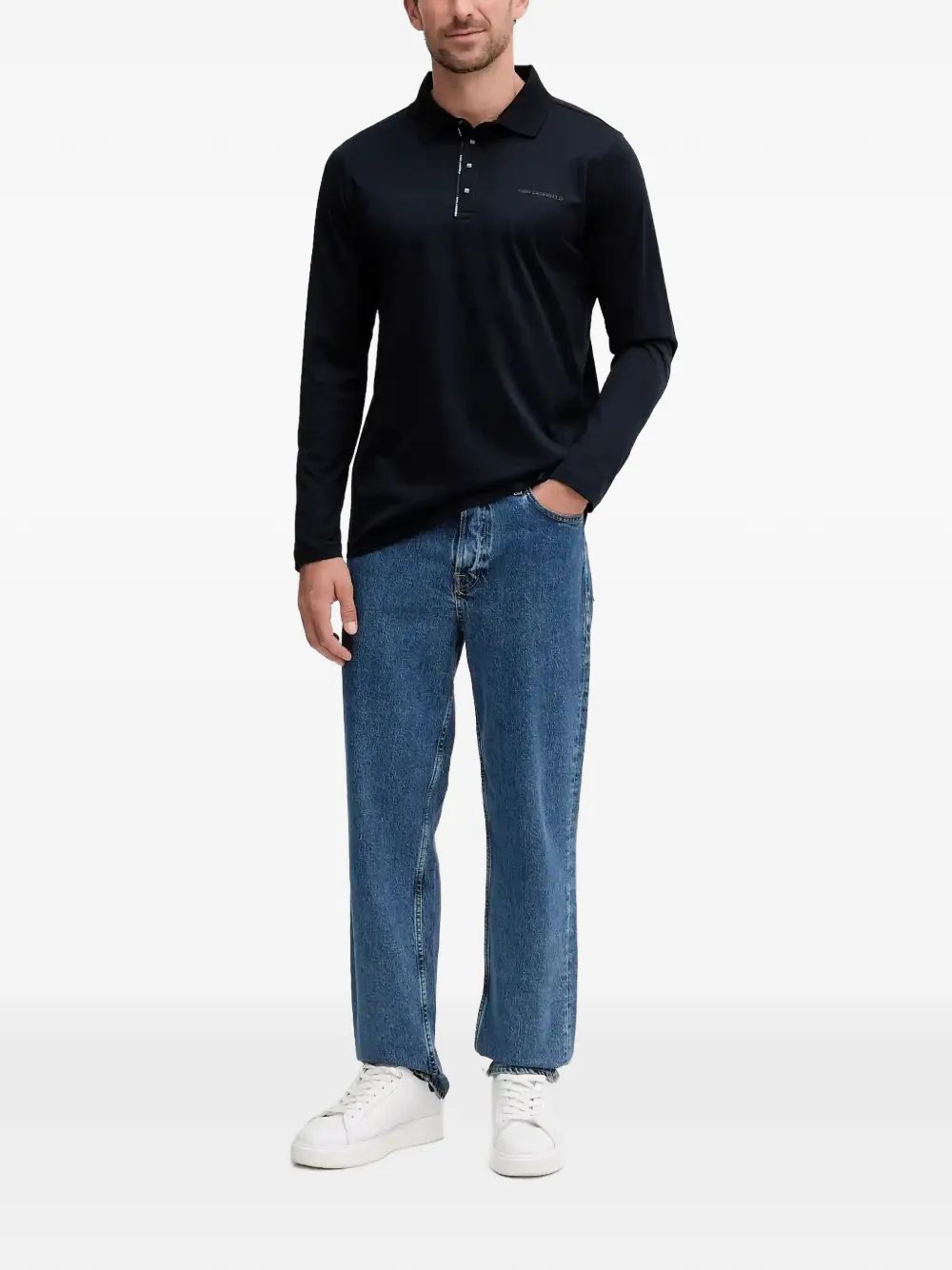 Karl Lagerfeld logo-detail buttoned polo shirt - Blauw