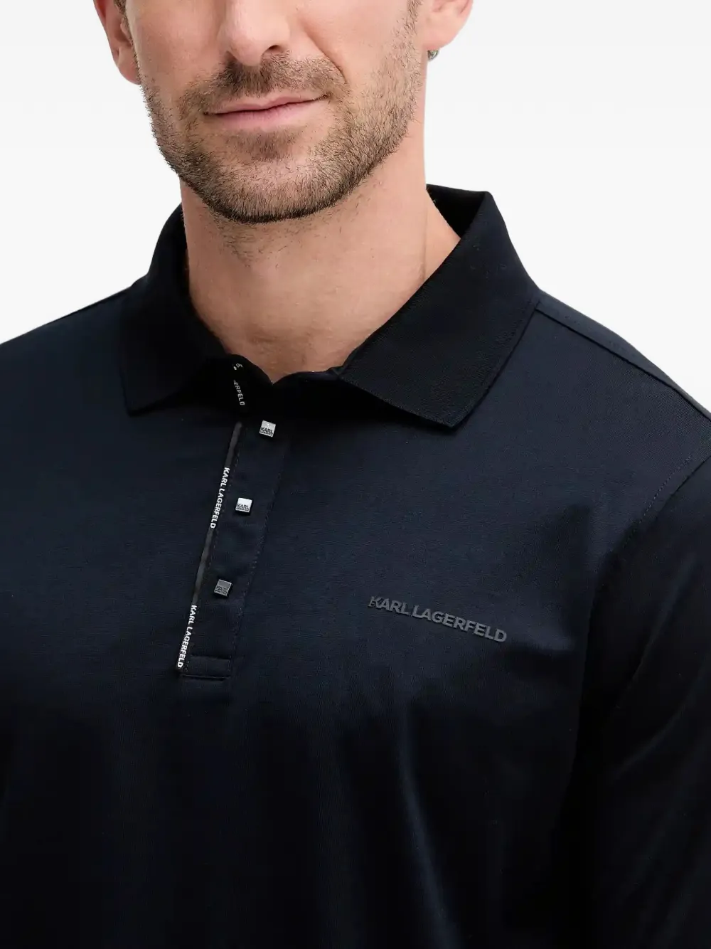 Karl Lagerfeld Logo-detail Buttoned Polo Shirt In Blue