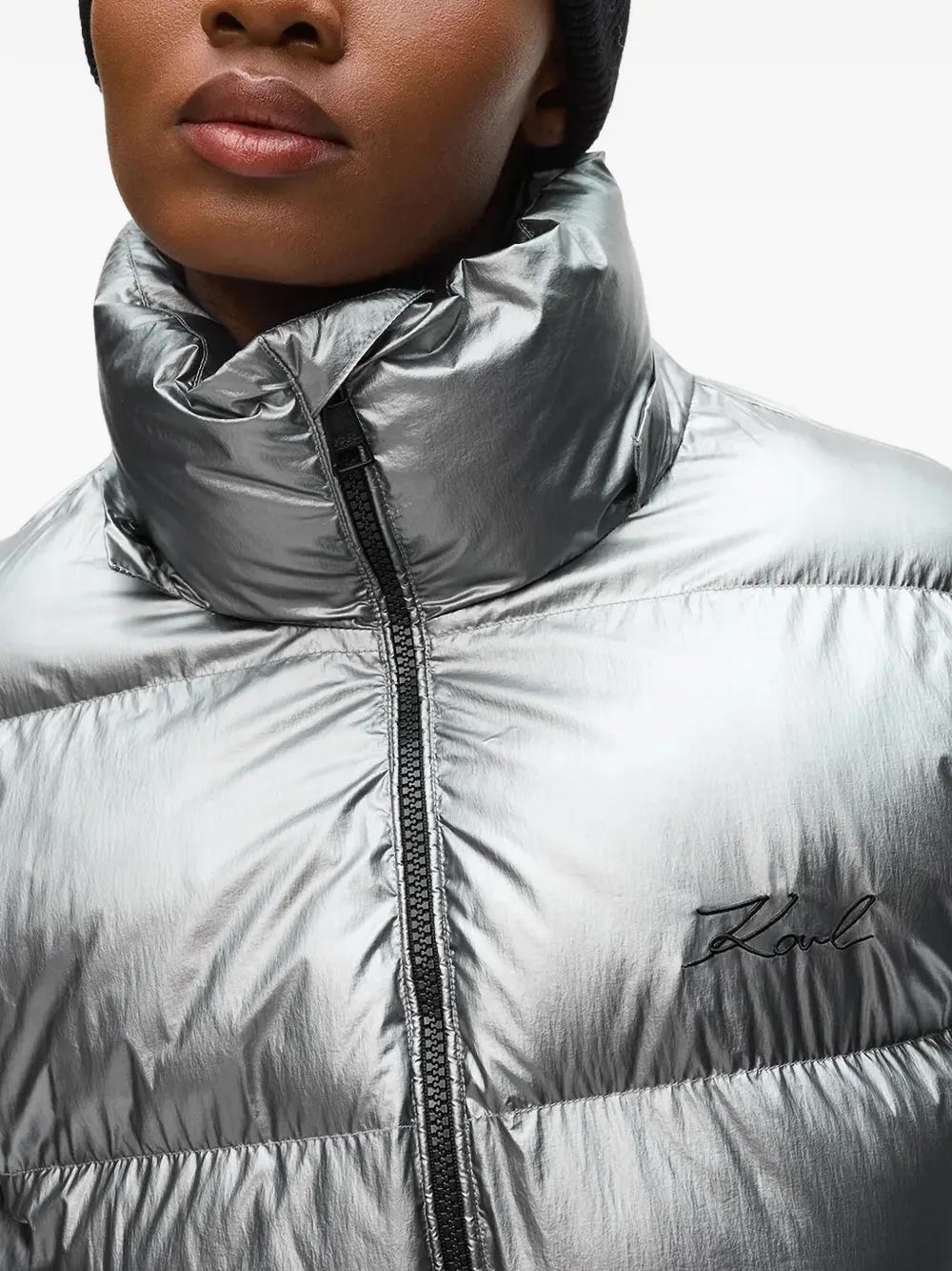 Karl Lagerfeld Jack met capuchon en ceintuur Zilver