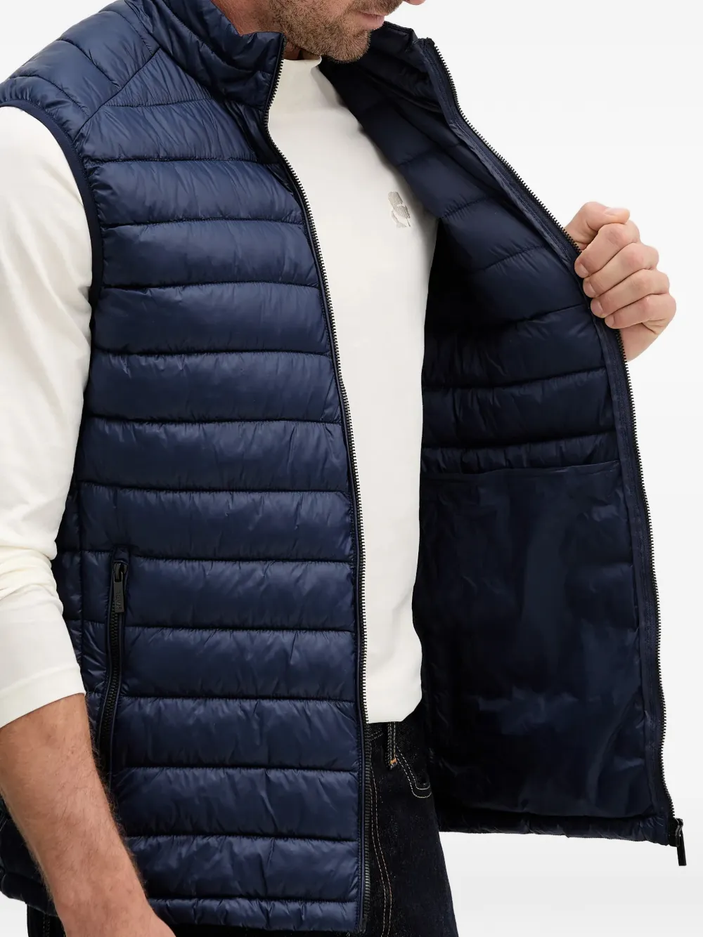 Karl Lagerfeld Logo-patch Zip-up Waistcoats In Blue