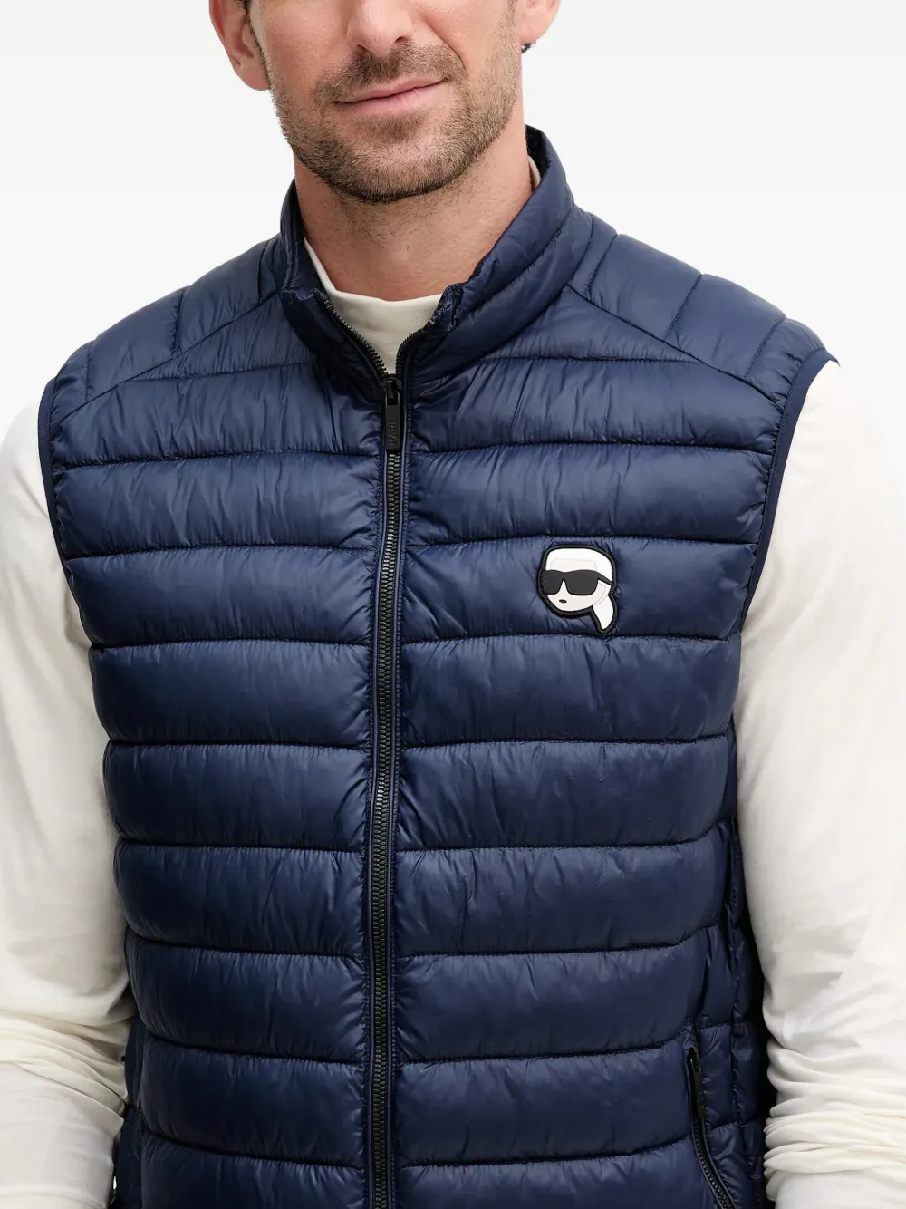 Karl Lagerfeld Logo-patch Zip-up Waistcoats In Blue