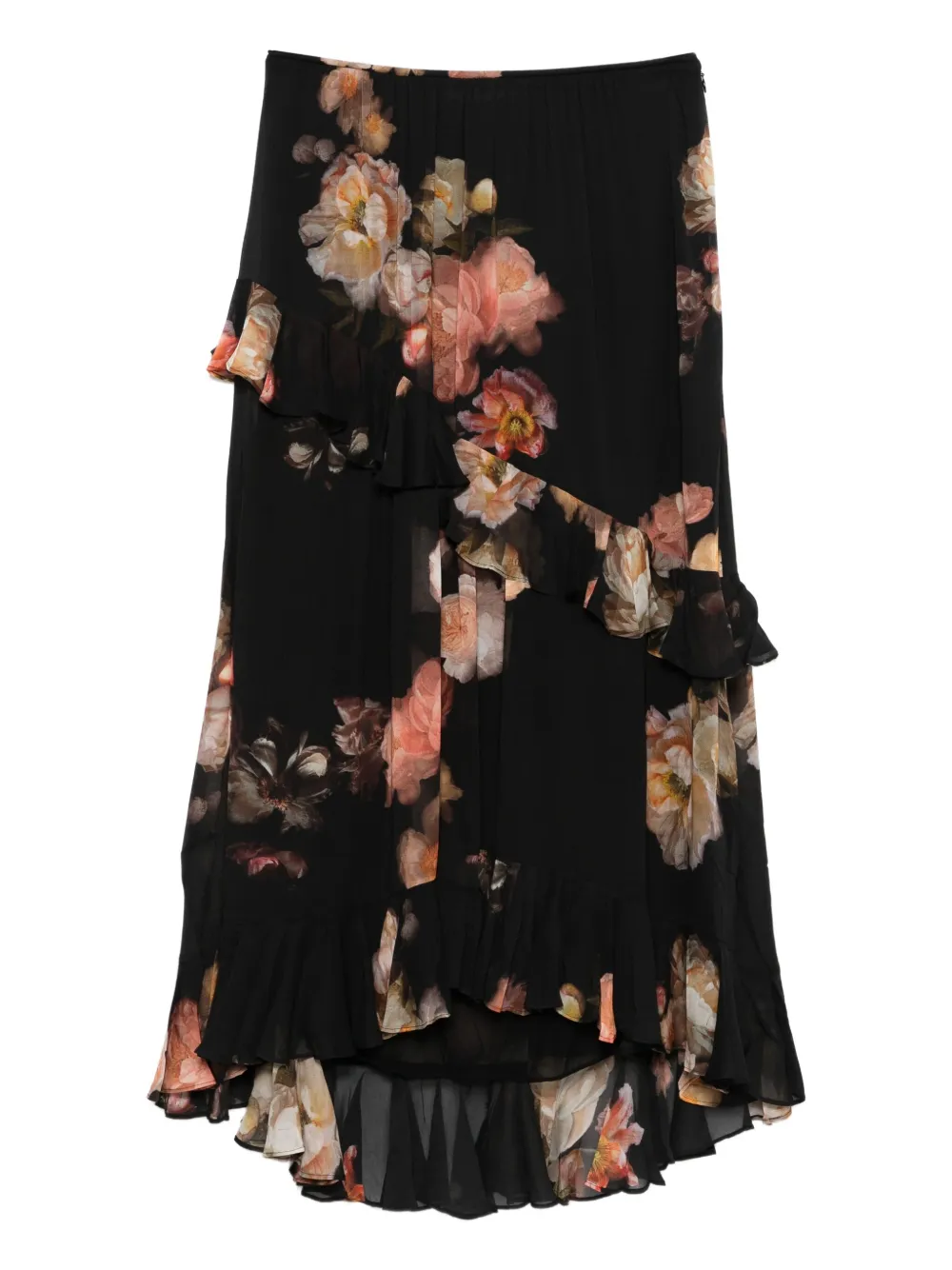 Zimmermann Black Floral Viscose Hypnotic Asymmetric Skirt In Black