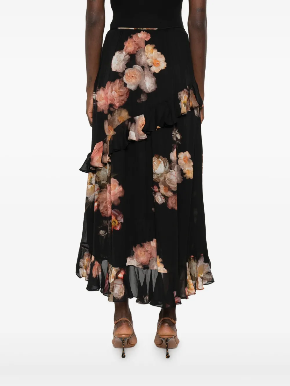 Zimmermann Black Floral Viscose Hypnotic Asymmetric Skirt In Black
