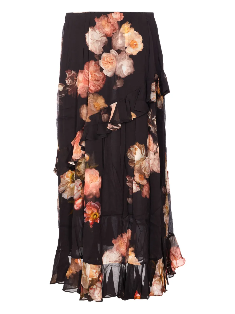 ZIMMERMANN floral-print ruffled skirt - Zwart