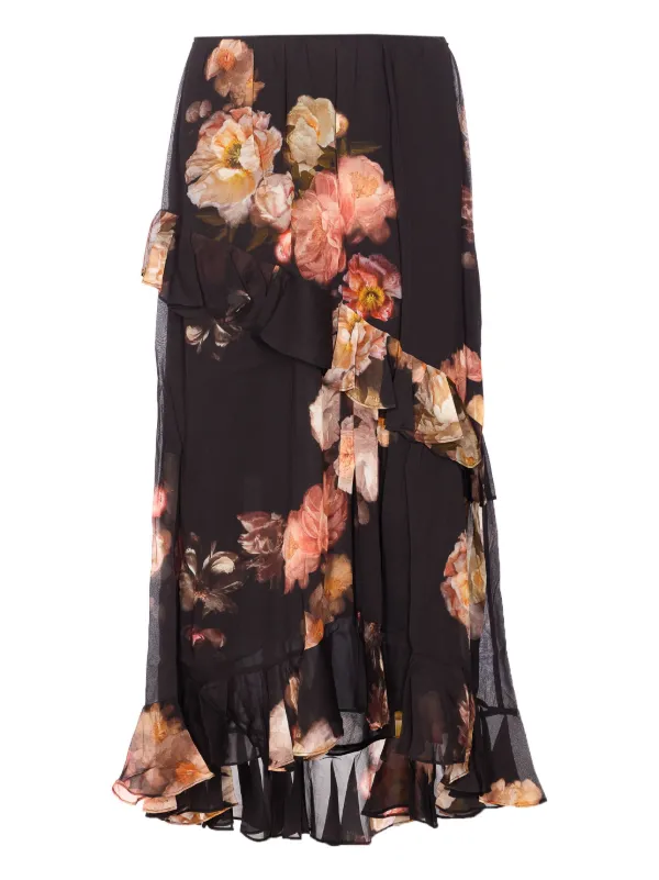 Zimmermann Floral-print Ruffled Skirt in Black