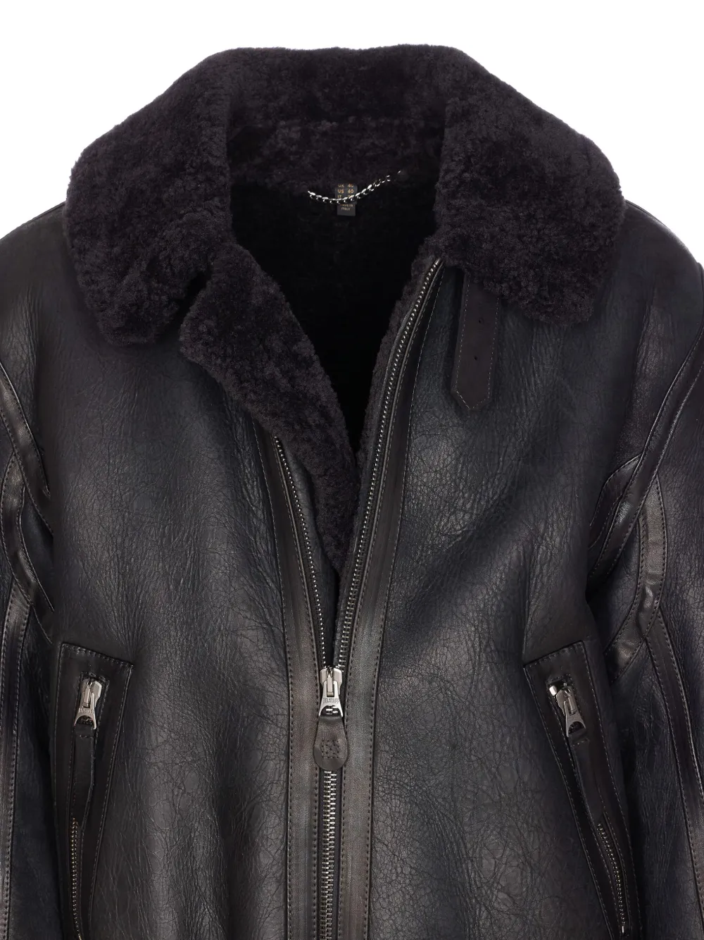 Belstaff Fur-collar Zip-pocket Leather Jacket In Black
