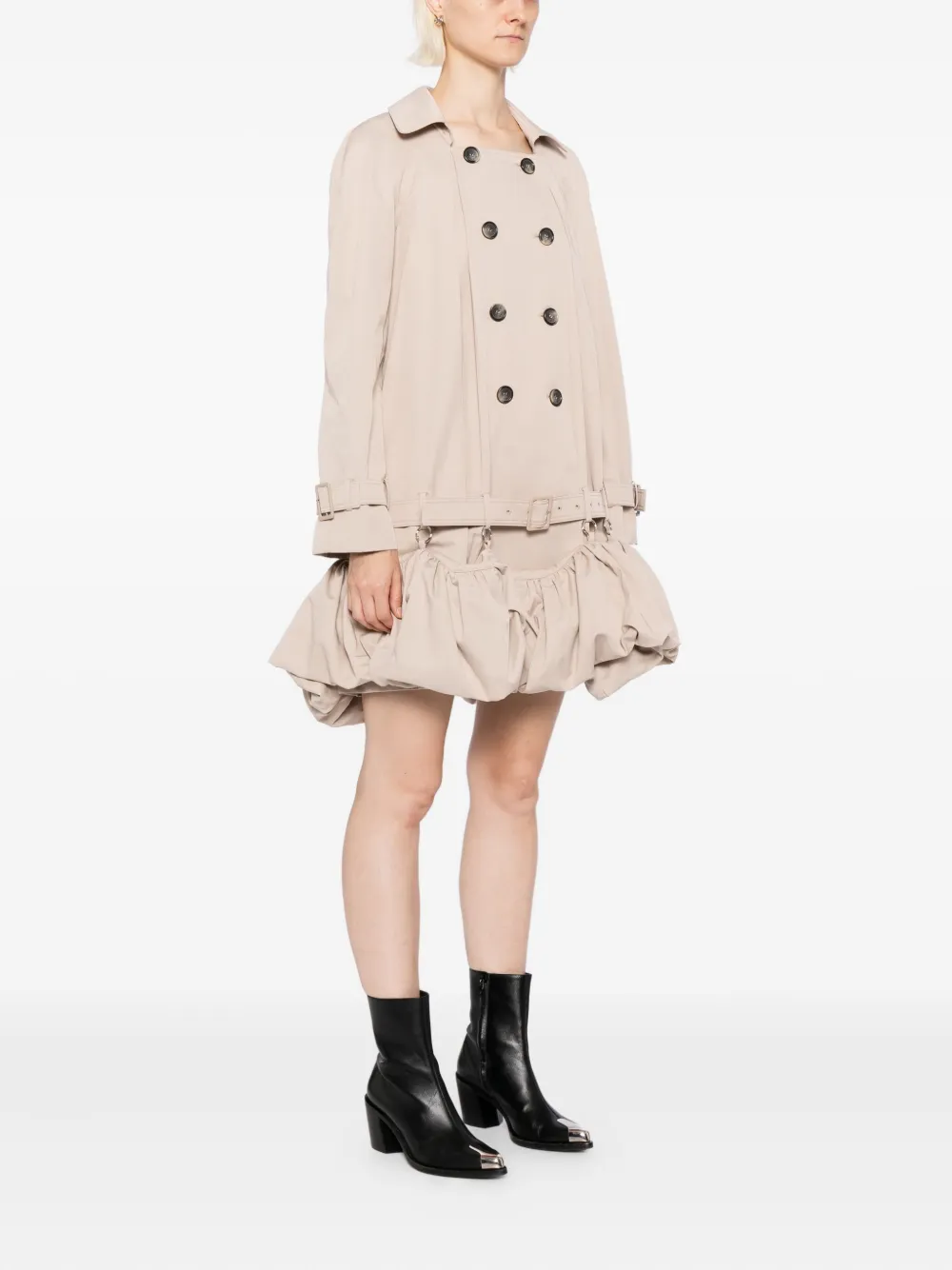 Rokh Puff Hem Trench Dress Peach Beige In Neutral