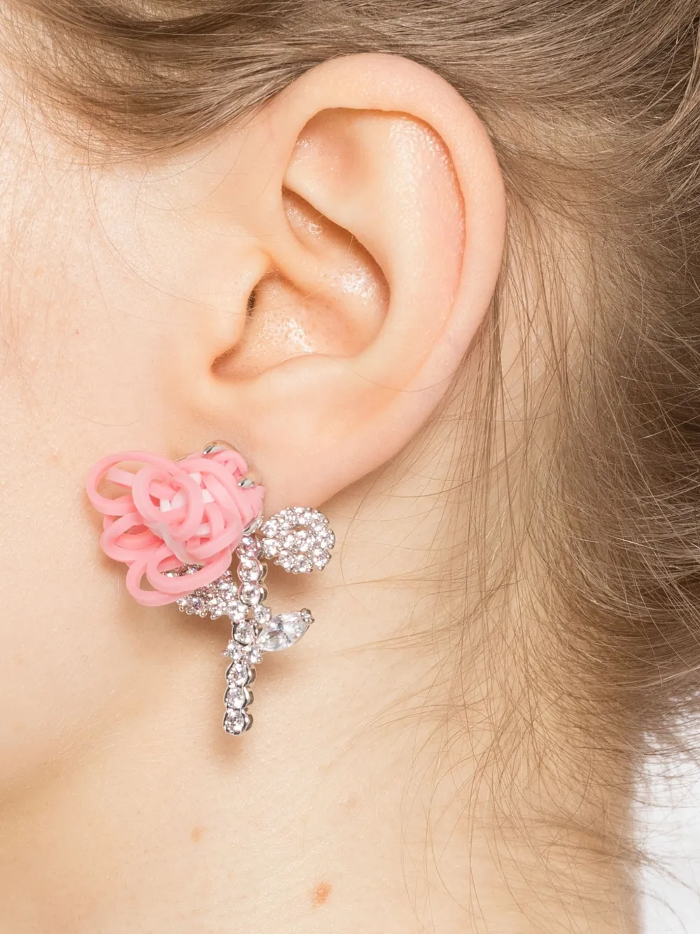 SHUSHU/TONG Oorbel met rubberen band en bloem - Zilver