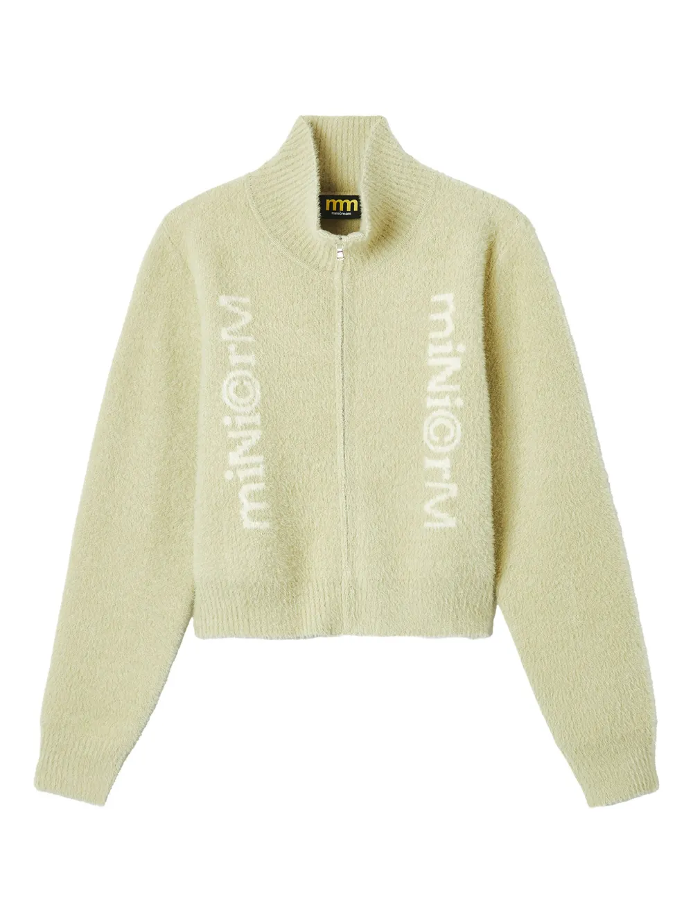 Mini Cream High-neck Zip-front Cardigan In Green