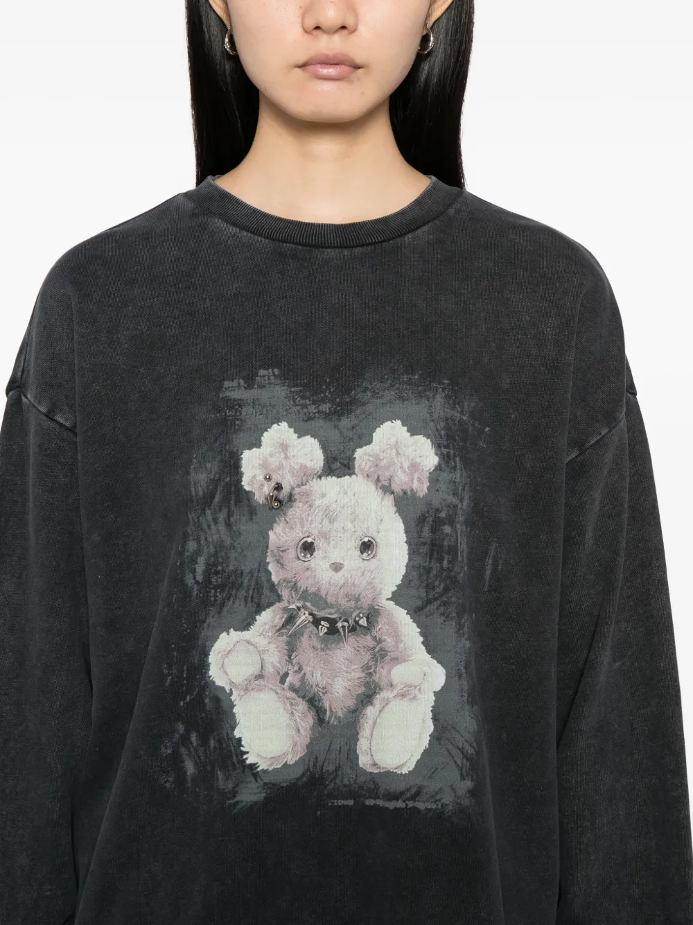 Mini Cream Katoenen sweater met piercing detail Zwart