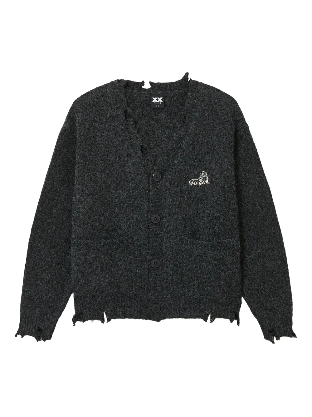 FINGERCROXX frayed-hem logo cardigan | Grey | Image 1